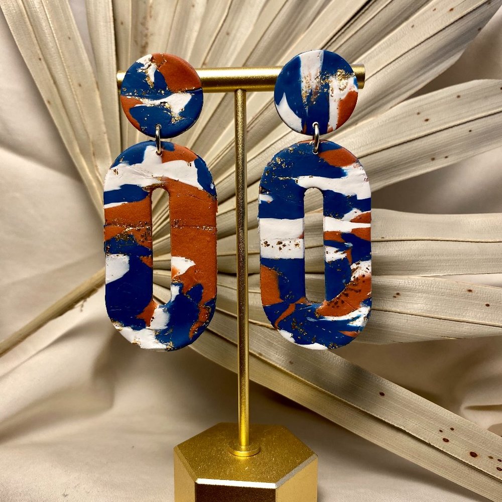 Rust/Blue/White Polymer Clay Earrings